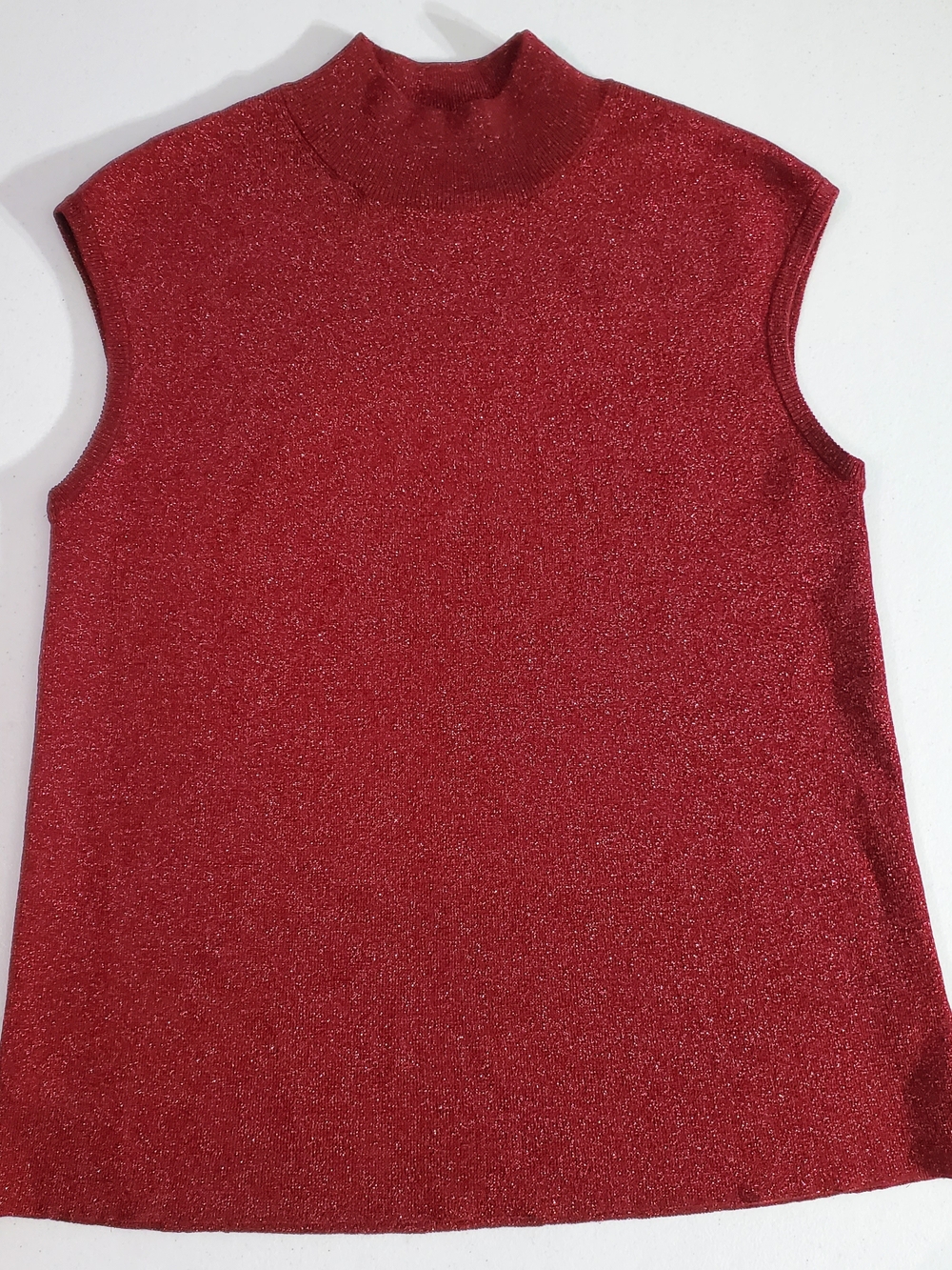Coldwater Creek L Red Silk Blend Metallic Mock Neck Sleeveless Cocktail Top